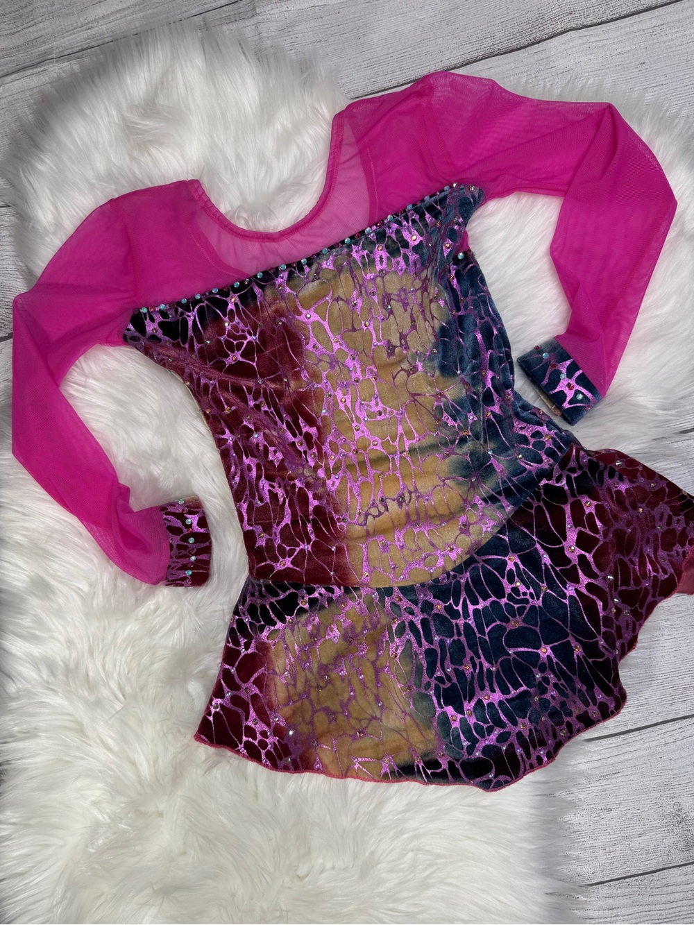 Figure skating dress size 8 girls velvet hot pink rhinestone custom